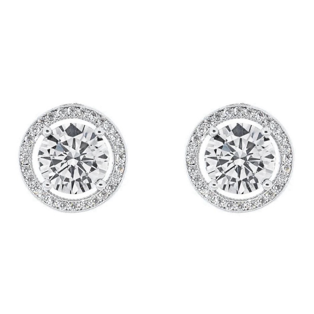 CATE & CHLOE • Ariel White Gold Halo Simulated Diamond Crystals Earrings